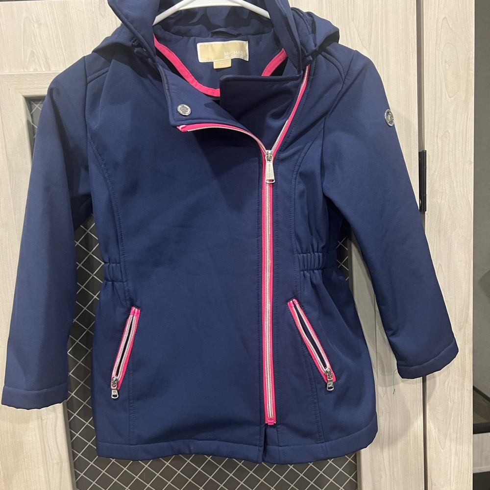 Girls' Navy Hooded Jacket with Pink Zippers